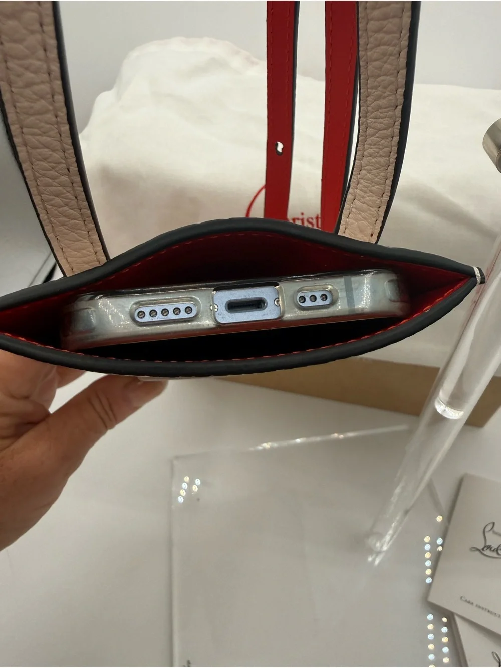 NWT full inclusion Christian louboutin leather by my side phone pouch
